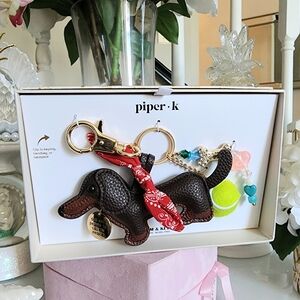Piper K Dachshund Keychain Purse Tote Bag Charm Weiner Dog Puppy Red Bow Ball